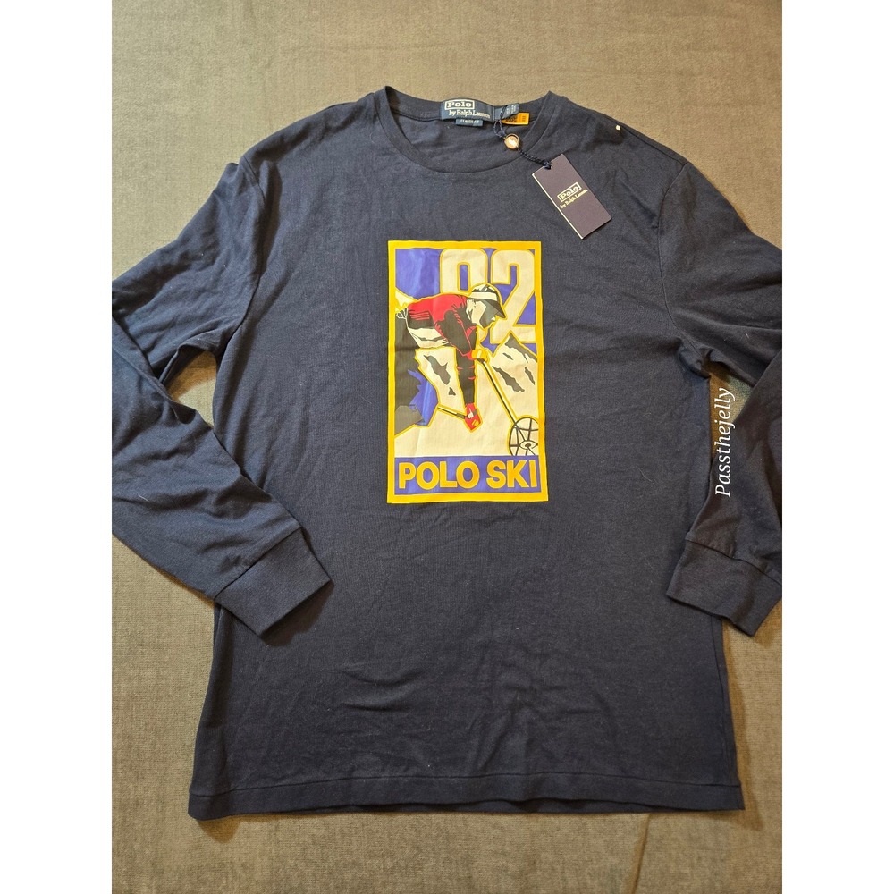 Polo Ralph Lauren Mens Small Ski Sports Classic Fit Navy Long Sleeve T-Shirt NWT